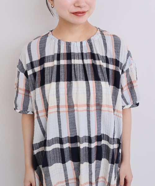 l'atelier du savon（アトリエドサボン）の「●高島ちぢみbig check ふんわりワンピース（ワンピース・レディース・ホワイト/グリーン・FREE）」の16枚目の写真