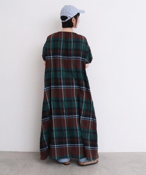l'atelier du savon（アトリエドサボン）の「●高島ちぢみbig check ふんわりワンピース（ワンピース・レディース・ホワイト/グリーン・FREE）」の7枚目の写真