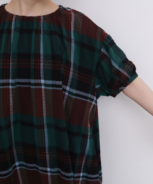 l'atelier du savon（アトリエドサボン）の「●高島ちぢみbig check ふんわりワンピース（ワンピース・レディース・ホワイト/グリーン・FREE）」の18枚目の写真