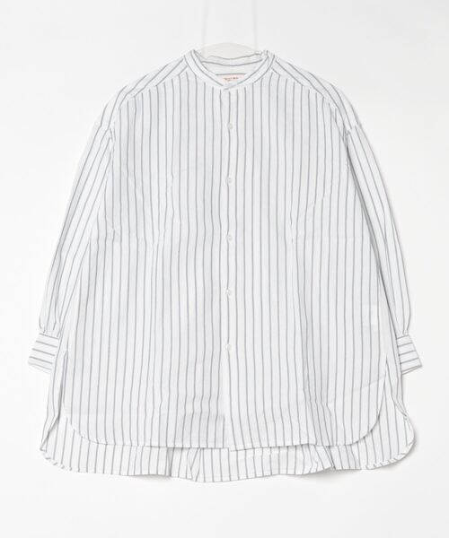 Vincent et Mireille(バンソンエミレイユ)の「【VINCENT ET MIREILLE】BAND COLLAR TUNICバンドカラーチュニック(シャツ/ブラウス・レディース・ネイビー×ホワイト/ホワイト×ブルー・FREE)」の1枚目の写真