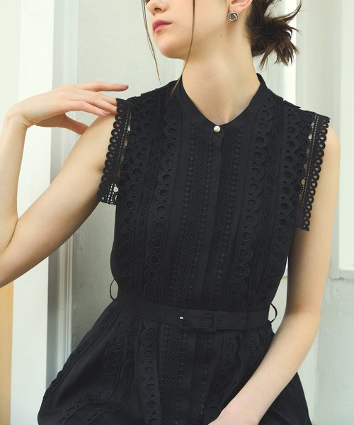 Dot Jacquard Tape Lace one-piece ドットジャガードテープレース