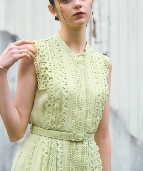 Dot Jacquard Tape Lace one-piece ドットジャガードテープレース