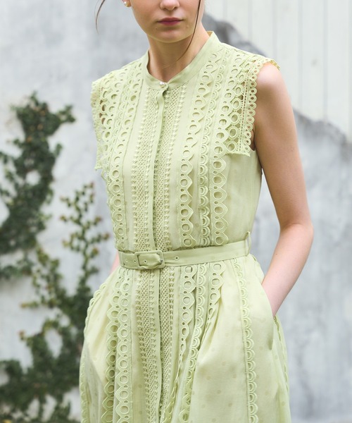 ドットジャカードテープレース ワンピース セール】Dot Jacquard Tape Lace one-piece ドットジャガード