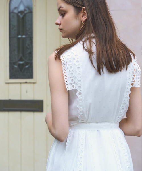 ERADIE（エラディエ）の「Dot Jacquard Tape Lace one-piece ドットジャガードテープレースワンピース（ワンピース・レディース・ホワイト/ブラック/ミント・FREE）」の8枚目の写真