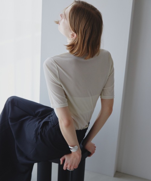 Aunt Marie's(アントマリーズ)の「シアーベロアハーフスリーブトップス/カットソー(Tシャツ/カットソー・レディース・グリーン/アイボリー/ブラック/グレー・FREE)」の10枚目の写真