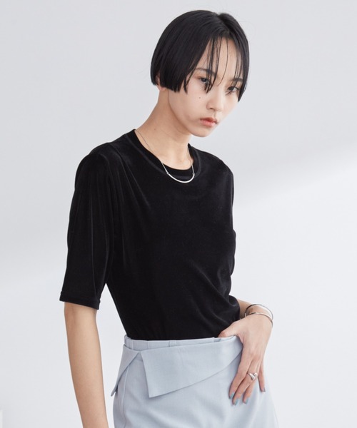 Aunt Marie's(アントマリーズ)の「シアーベロアハーフスリーブトップス/カットソー(Tシャツ/カットソー・レディース・グリーン/アイボリー/ブラック/グレー・FREE)」の15枚目の写真