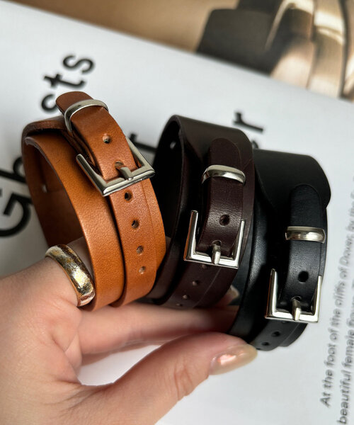 DouDou(ドゥドゥ)の「レザーベルトブレス(ブレスレット・レディース・ブラック/ダークブラウン/キャメル・FREE)」の14枚目の写真