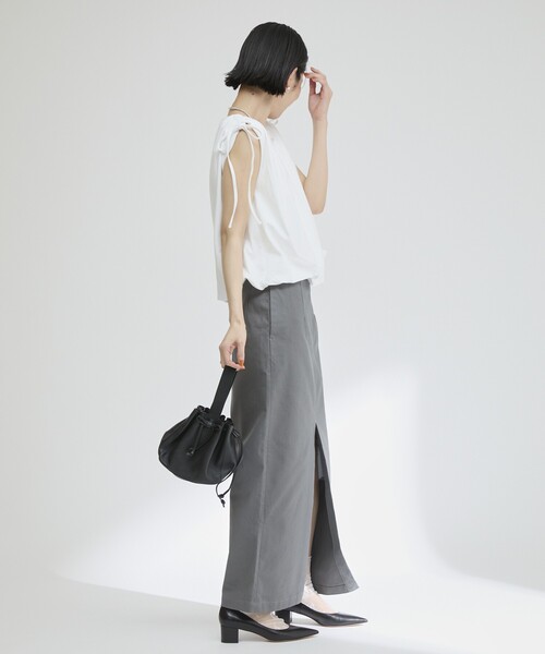 Firsthand(ファーストハンド)の「Firsthand/ファーストハンド オーガニックコットン ドロストギャザーバルーントップス / フレンチスリーブTシャツ / 袖リボン(Tシャツ/カットソー・レディース・ホワイト/ブラック/ブラウン/ブルー・FREE)」の12枚目の写真