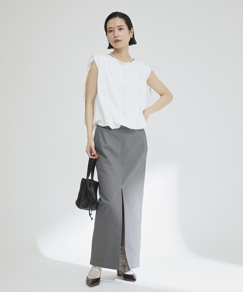 Firsthand(ファーストハンド)の「Firsthand/ファーストハンド オーガニックコットン ドロストギャザーバルーントップス / フレンチスリーブTシャツ / 袖リボン(Tシャツ/カットソー・レディース・ホワイト/ブラック/ブラウン/ブルー・FREE)」の14枚目の写真
