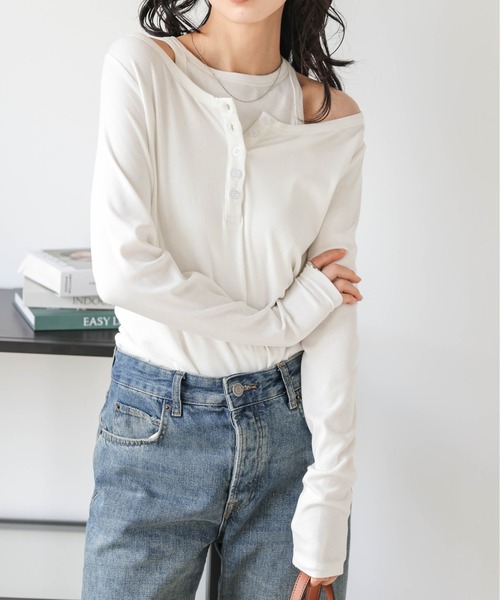 AMELY(エミリー)の「アメスリ&ヘンリーネックトップス(Tシャツ/カットソー・レディース・ブラック/ホワイト/グレー・フリー)」の8枚目の写真