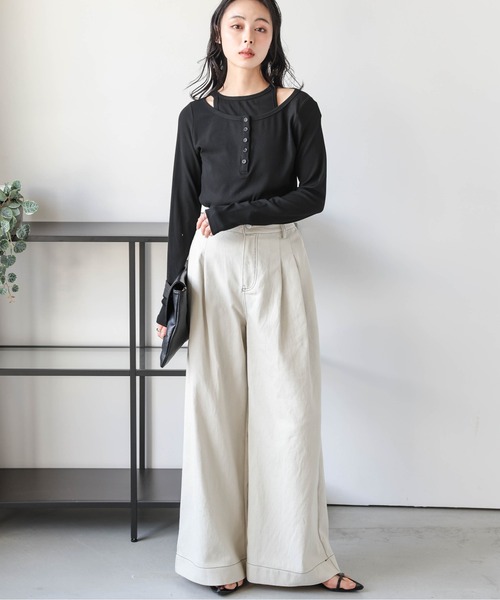 AMELY(エミリー)の「アメスリ&ヘンリーネックトップス(Tシャツ/カットソー・レディース・ブラック/ホワイト/グレー・フリー)」の9枚目の写真