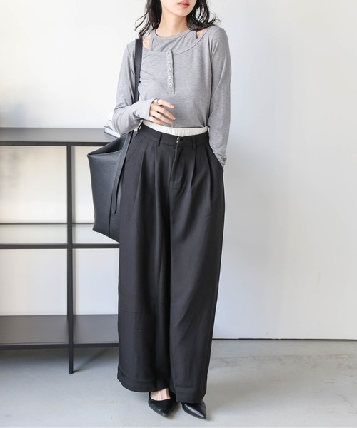 AMELY(エミリー)の「アメスリ&ヘンリーネックトップス(Tシャツ/カットソー・レディース・ブラック/ホワイト/グレー・フリー)」の15枚目の写真