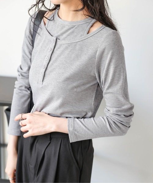AMELY(エミリー)の「アメスリ&ヘンリーネックトップス(Tシャツ/カットソー・レディース・ブラック/ホワイト/グレー・フリー)」の18枚目の写真