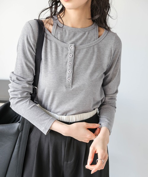 AMELY(エミリー)の「アメスリ&ヘンリーネックトップス(Tシャツ/カットソー・レディース・ブラック/ホワイト/グレー・フリー)」の19枚目の写真