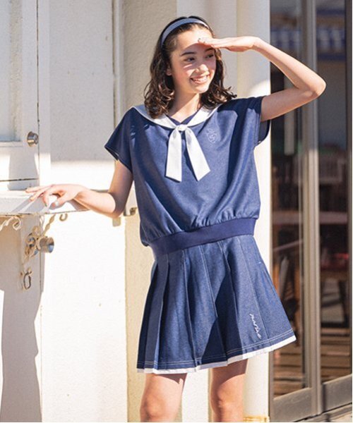 セール】【Cuugal掲載】カットデニムプリーツスカパン（スカート