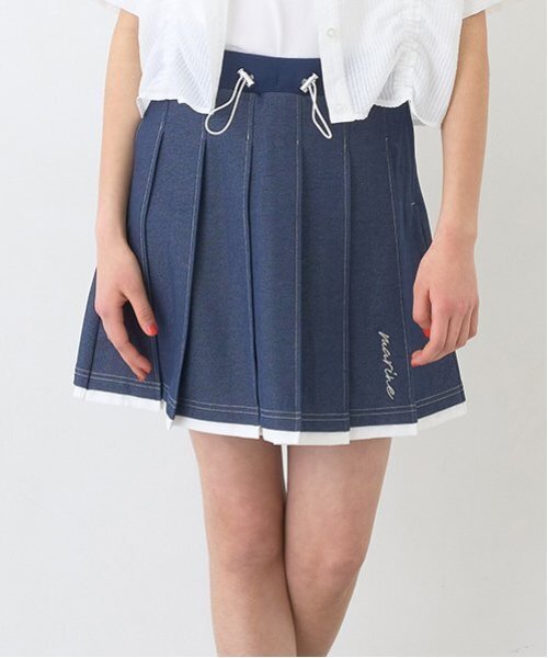 セール】【Cuugal掲載】カットデニムプリーツスカパン（スカート