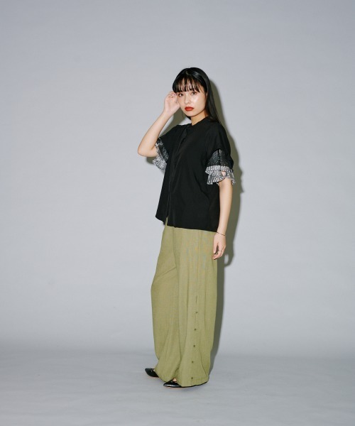 terrace(テラス)の「3レイヤードフレアースリーブブラウス(シャツ/ブラウス・レディース・グリーン/オフホワイト/ブラック・MEDIUM)」の21枚目の写真