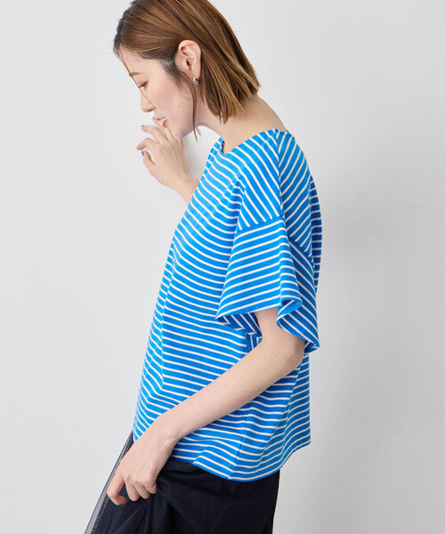 Petit Honfleur(プチオンフルール)の「【接触冷感・UVカット】オーガニックコットンフリルスリーブボーダーTシャツ(Tシャツ/カットソー・レディース・ホワイト/レッド/ブルー・M/L)」の7枚目の写真