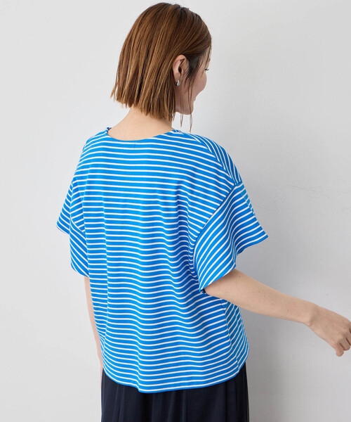 Petit Honfleur(プチオンフルール)の「【接触冷感・UVカット】オーガニックコットンフリルスリーブボーダーTシャツ(Tシャツ/カットソー・レディース・ホワイト/レッド/ブルー・M/L)」の8枚目の写真