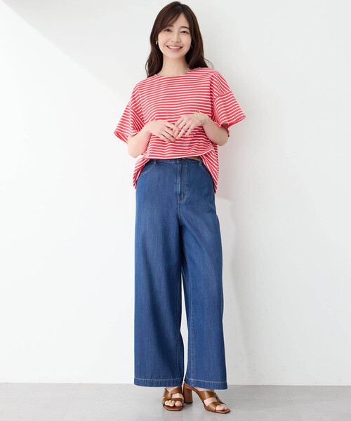 Petit Honfleur(プチオンフルール)の「【接触冷感・UVカット】オーガニックコットンフリルスリーブボーダーTシャツ(Tシャツ/カットソー・レディース・ホワイト/レッド/ブルー・M/L)」の13枚目の写真