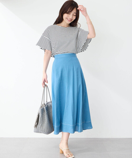 Petit Honfleur(プチオンフルール)の「【接触冷感・UVカット】オーガニックコットンフリルスリーブボーダーTシャツ(Tシャツ/カットソー・レディース・ホワイト/レッド/ブルー・M/L)」の14枚目の写真