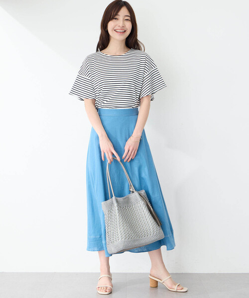 Petit Honfleur(プチオンフルール)の「【接触冷感・UVカット】オーガニックコットンフリルスリーブボーダーTシャツ(Tシャツ/カットソー・レディース・ホワイト/レッド/ブルー・M/L)」の15枚目の写真