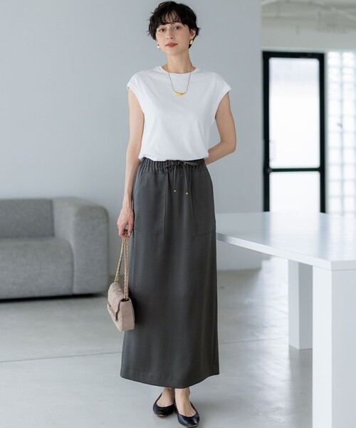 セール】【撥水加工/洗える】スムースサテン Iライン スカート