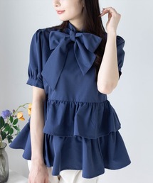 CLEAR BASIC | 2way無地&柄リボンペプラムブラウス[オフィスカジュアル 着回し抜群 大人 カジュアル]≪2025SS新作≫(シャツ/ブラウス)