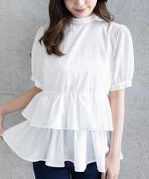 CLEAR BASIC | 2way無地&柄リボンペプラムブラウス[オフィスカジュアル 着回し抜群 大人 カジュアル]≪2025SS新作≫(シャツ/ブラウス)