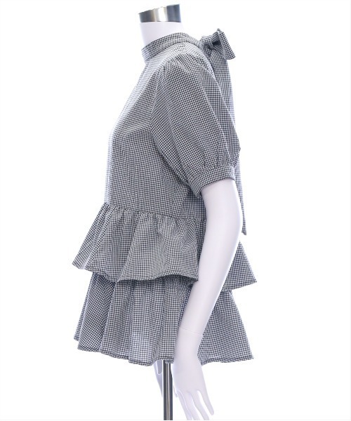 CLEAR BASIC（クリアベーシック）の「2way無地&柄リボンペプラムブラウス[オフィスカジュアル 着回し抜群 大人]（シャツ/ブラウス・レディース・オフホワイト/ネイビー/ブラック系その他・F）」の9枚目の写真