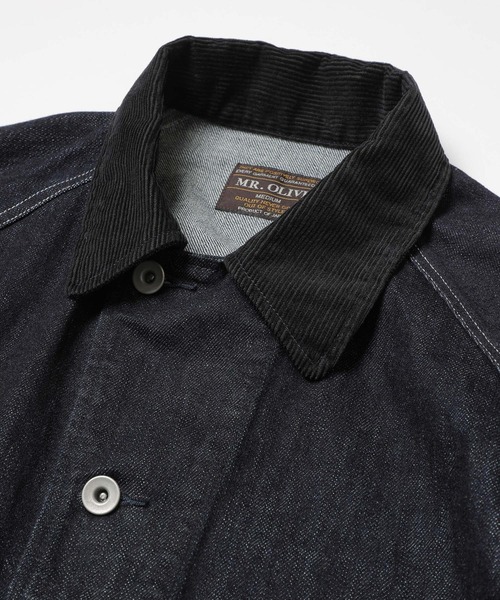 MR.OLIVE（ミスターオリーブ）の「RINSE WASH 12oz CRUNCH DEINIM / 5-BUTTON COVERALL（カバーオール・メンズ・ブラック/インディゴブルー・SMALL/MEDIUM/LARGE）」の4枚目の写真