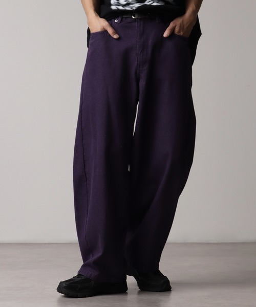 セール】ワイドバレルレッグ フェイドカラーデニムパンツ（デニム