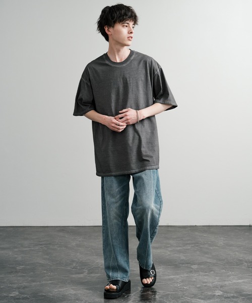 Rocky Monroe(ロッキーモンロー)の「ルーズシルエット ダブルグラデーションクルーネック半袖Tシャツ(Tシャツ/カットソー・メンズ・グレー/カーキ/ブラウン/オレンジ/パープル/ブルー/ブラック/ピンク/グリーン・M/XL/L)」の16枚目の写真