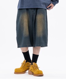【t】12Oz ブラストオーバーダイ デニムハーフパンツ