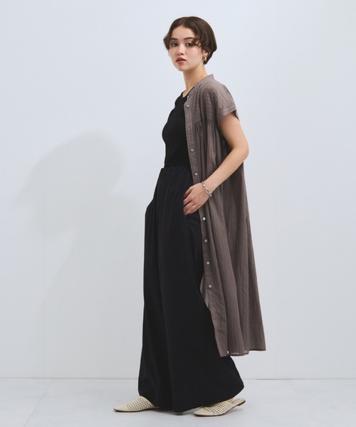 VICKY(ビッキー)の「ボイルフレンチスリーブシャツワンピース≪手洗い可能≫(ワンピース・レディース・ブラック/オフホワイト/ブラウン系その他・M)」の2枚目の写真