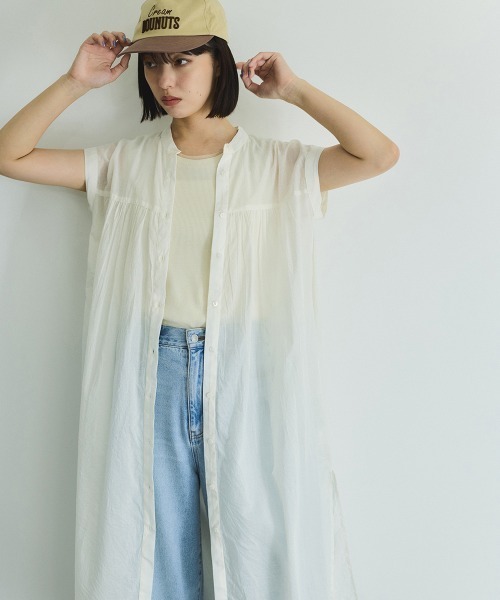 VICKY(ビッキー)の「ボイルフレンチスリーブシャツワンピース≪手洗い可能≫(ワンピース・レディース・ブラック/オフホワイト/ブラウン系その他・M)」の1枚目の写真