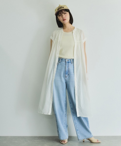 VICKY(ビッキー)の「ボイルフレンチスリーブシャツワンピース≪手洗い可能≫(ワンピース・レディース・ブラック/オフホワイト/ブラウン系その他・M)」の6枚目の写真