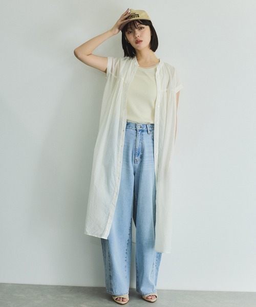 VICKY(ビッキー)の「ボイルフレンチスリーブシャツワンピース≪手洗い可能≫(ワンピース・レディース・ブラック/オフホワイト/ブラウン系その他・M)」の7枚目の写真