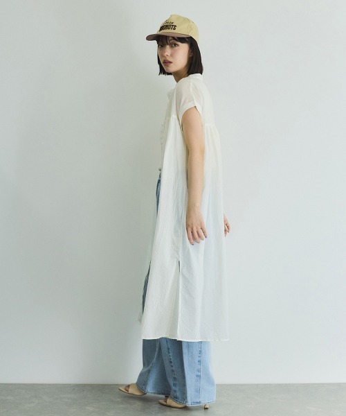 VICKY(ビッキー)の「ボイルフレンチスリーブシャツワンピース≪手洗い可能≫(ワンピース・レディース・ブラック/オフホワイト/ブラウン系その他・M)」の8枚目の写真