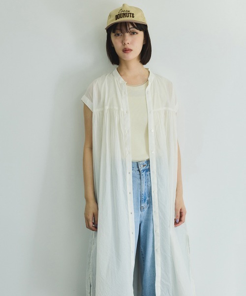 VICKY(ビッキー)の「ボイルフレンチスリーブシャツワンピース≪手洗い可能≫(ワンピース・レディース・ブラック/オフホワイト/ブラウン系その他・M)」の4枚目の写真