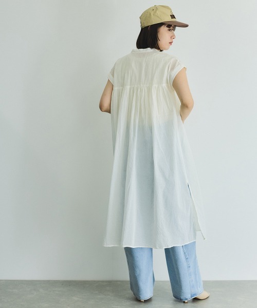 VICKY(ビッキー)の「ボイルフレンチスリーブシャツワンピース≪手洗い可能≫(ワンピース・レディース・ブラック/オフホワイト/ブラウン系その他・M)」の9枚目の写真