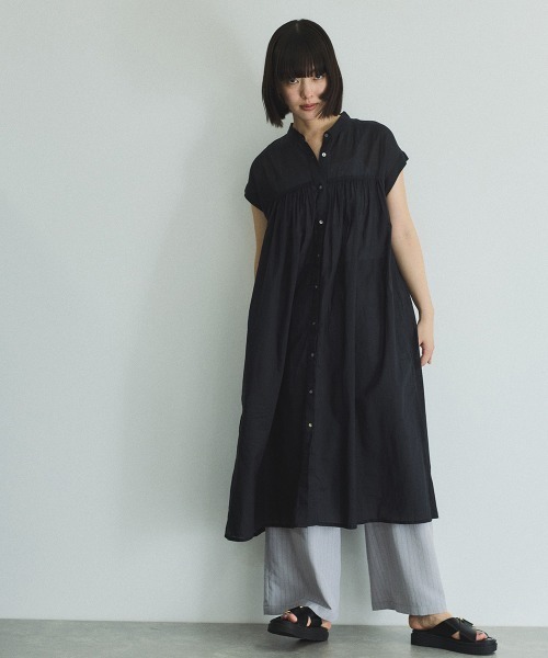 VICKY(ビッキー)の「ボイルフレンチスリーブシャツワンピース≪手洗い可能≫(ワンピース・レディース・ブラック/オフホワイト/ブラウン系その他・M)」の14枚目の写真