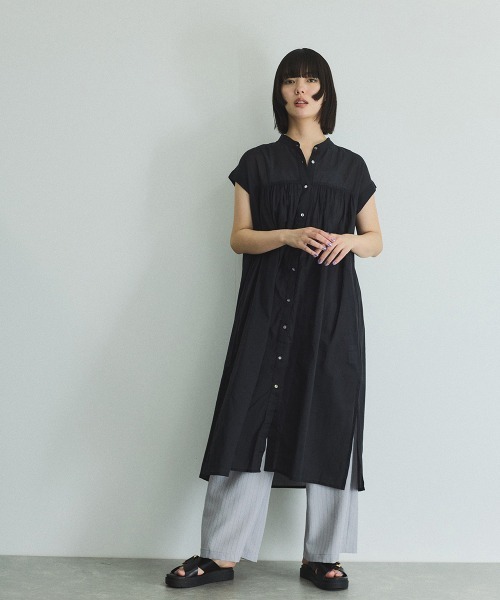 VICKY(ビッキー)の「ボイルフレンチスリーブシャツワンピース≪手洗い可能≫(ワンピース・レディース・ブラック/オフホワイト/ブラウン系その他・M)」の15枚目の写真