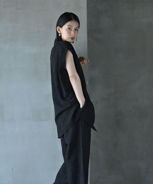 funda mine（ファンダマイン）の「リネンアンバランスノースリーブトップス（その他トップス・レディース・ブラック/ベージュ/グリーン・FREE）」の5枚目の写真