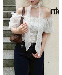 ネックピース付チュールブラウス