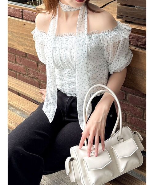 dazzlin(ダズリン)の「ネックピース付チュールブラウス(シャツ/ブラウス・レディース・ブルー/ライトグレー/ピンク・FREE)」の3枚目の写真