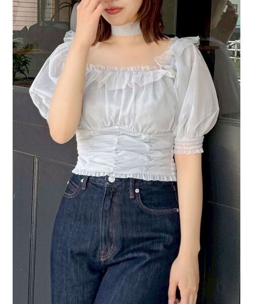 dazzlin(ダズリン)の「ネックピース付チュールブラウス(シャツ/ブラウス・レディース・ブルー/ライトグレー/ピンク・FREE)」の2枚目の写真