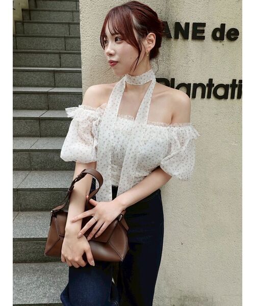 dazzlin(ダズリン)の「ネックピース付チュールブラウス(シャツ/ブラウス・レディース・ブルー/ライトグレー/ピンク・FREE)」の4枚目の写真