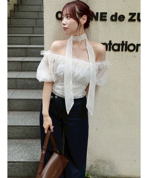 dazzlin(ダズリン)の「ネックピース付チュールブラウス(シャツ/ブラウス・レディース・ブルー/ライトグレー/ピンク・FREE)」の5枚目の写真