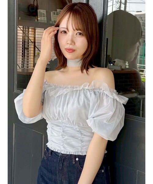 dazzlin(ダズリン)の「ネックピース付チュールブラウス(シャツ/ブラウス・レディース・ブルー/ライトグレー/ピンク・FREE)」の11枚目の写真